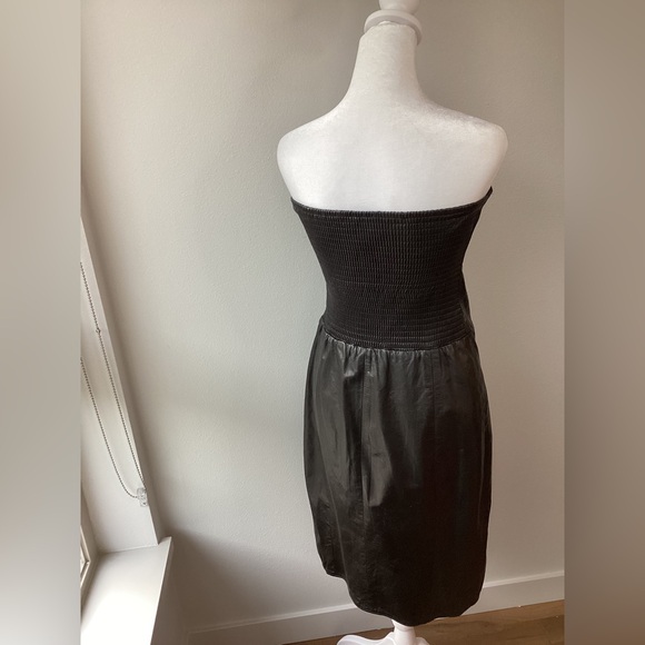 Vakko x Cache Vintage Strapless Leather Dress size 8 black. Vintage - Picture 2 of 3